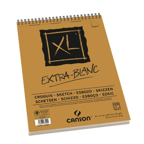 Canson XL Extra White A5 sketch pad with 60 acid-free sheets, ideal for versatile artistic techniques and eco-friendly designs.
