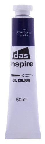 Vibrant 50ml tube of Das Inspire Oil Paint in Pthalo Blue, perfect for artists seeking quality and smooth application.