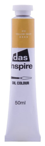 Vibrant 50ml tube of Das Inspire Oil Paint in Yellow Deep, perfect for beginners and professionals seeking rich color and smooth application.