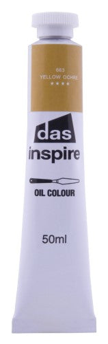 Das Inspire Oil Paint 50ml in Yellow Ochre, perfect for vibrant landscapes and portraits, ideal for artists at all levels.