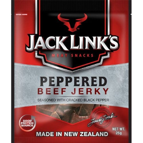 Jack Link's Beef Jerky Peppered 25g (10 Pack) - bold, spicy beef jerky, perfect for on-the-go snacking and outdoor adventures.