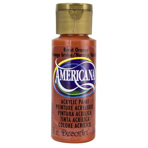 Americana Acrylic 2oz in Burnt Orange, perfect for vibrant, easy-to-blend art on multiple surfaces, quick-drying and water-based.