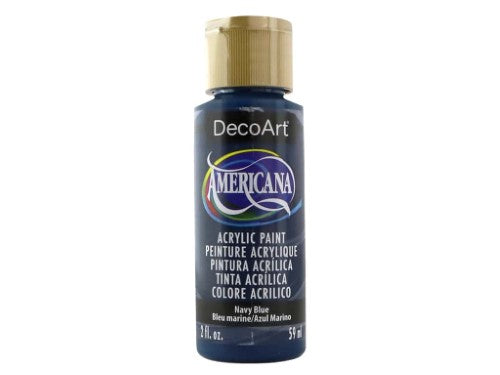 Americana Acrylic 2oz Navy Blue paint, ideal for artists and crafters, offers vibrant color, easy blending, and quick-drying.