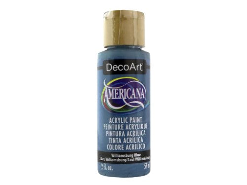 Americana Acrylic 2oz paint in Williamsburg Blue, perfect for artists and crafters, offers rich pigment and durable matte finish.