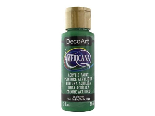 Vibrant 2oz Leaf Green Americana Acrylic paint, ideal for artists and crafters, featuring water-based, light-fast pigments.