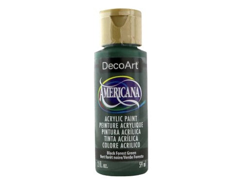 Americana Acrylic 2oz Black Forest Green paint in a bottle, ideal for versatile artistic and crafting projects.