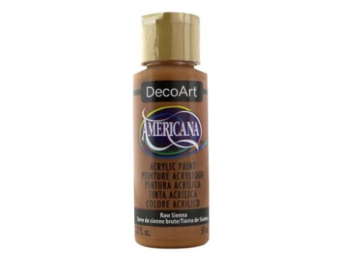 Americana Acrylic 2oz in Raw Sienna, a versatile premium paint, ideal for crafts and fine art on various surfaces.