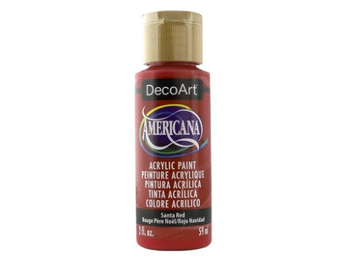 Americana Acrylic 2oz Santa Red paint in a bottle, featuring vibrant pigment for versatile arts and crafts projects.