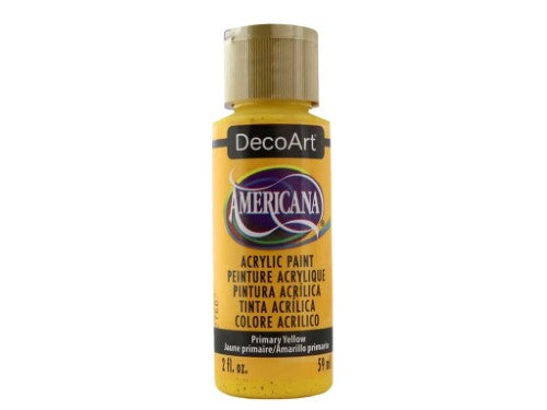Vibrant 2oz Primary Yellow acrylic paint, ideal for diverse art projects with superior coverage and easy cleanup.