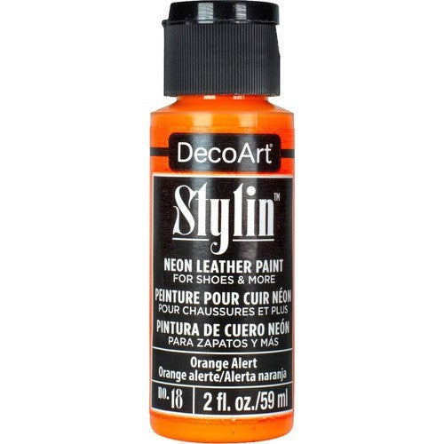 DecoArt Stylin 2oz Orange Alert fabric paint, vibrant, durable, flexible for custom surfaces, ideal for artists and DIY projects.
