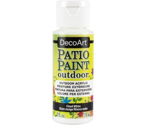 Acrylic Patio Paint in Cloud White, 2oz, ideal for durable outdoor projects on various surfaces with a satin finish.