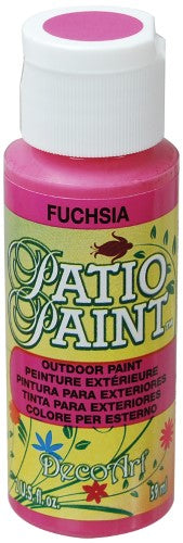 Vibrant 2oz Fuchsia Acrylic Patio Paint for durable outdoor projects on various surfaces, ideal for DIY and professional artists.