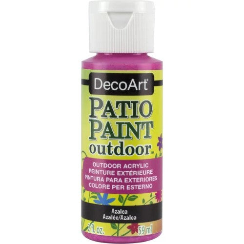 Vibrant Azalea outdoor acrylic paint in 2oz, ideal for durable, colorful transformations of patios and furniture.