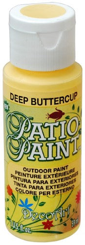 Vibrant 2oz Deep Buttercup Acrylic Patio Paint for durable, weather-resistant outdoor decor and easy cleanup.