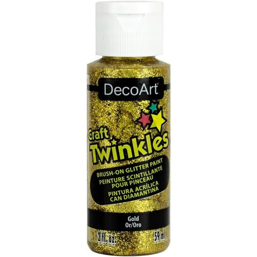 Bright gold glitter paint in a 2oz bottle, ideal for adding bold sparkle to arts, crafts, and home decor projects.