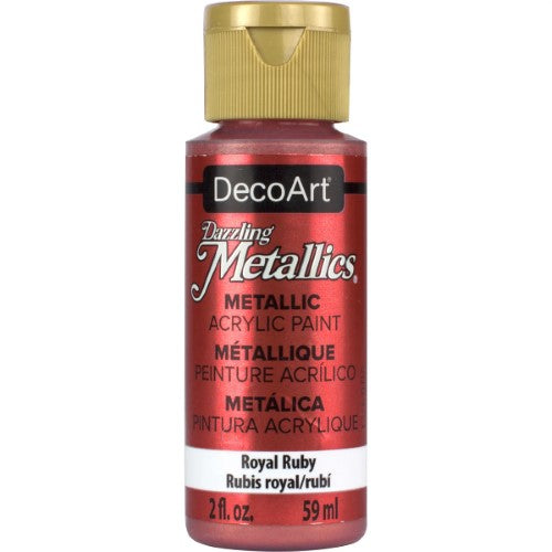 Dazzling Metallics Royal Ruby paint in 2oz bottle, featuring bright metallic flakes for vibrant art and decor projects.