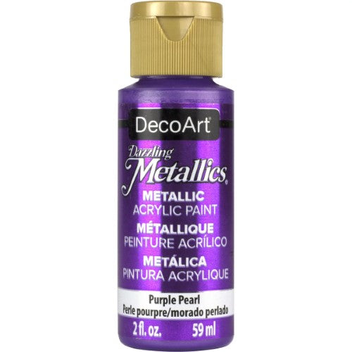 Dazzling Metallics Acrylic Paint in Purple Pearl, 2oz bottle, features vibrant shimmer for arts, crafts, and home decor projects.