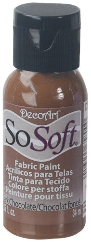 So Soft Fabric Acrylic in Dark Chocolate, a flexible, machine-washable fabric paint for vibrant, soft custom designs.