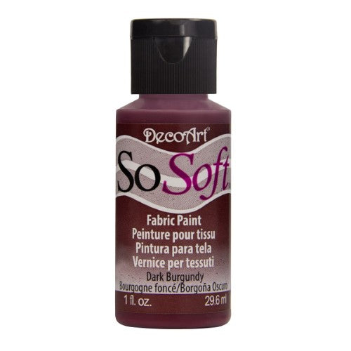 So Soft Fabric Acrylic in Dark Burgundy, a velvety, vibrant paint perfect for durable fabric and DIY projects.