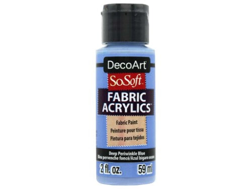 Deep Periwinkle acrylic fabric paint; soft finish, vibrant color, washing machine safe for all crafting projects.