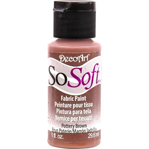 SoSoft Fabric Acrylic in Pottery Brown, a 1oz paint for soft, durable fabric creations, perfect for DIY projects.