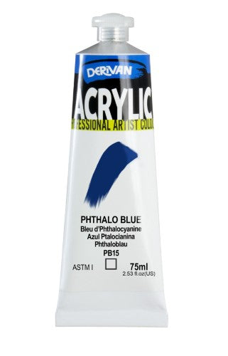 Acrylic paint in vibrant Phthalo Blue, 75ml, ideal for versatile techniques and known for color strength and longevity.