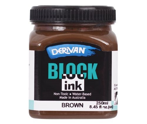 Derivan 250ml Brown Block Ink for lino and wood printing, non-toxic and water-based for easy cleanup.