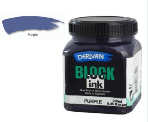 Vibrant 250ml Purple Derivan Block Ink, perfect for lino and wood block printing, non-toxic and easy to clean.