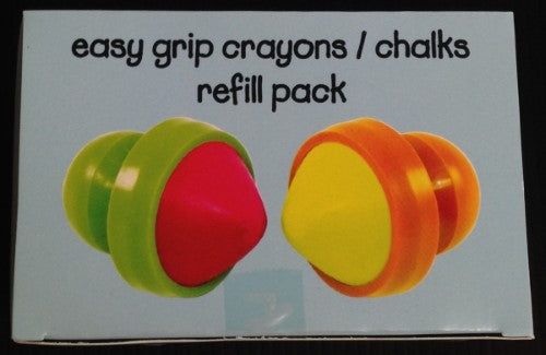 Vibrant set of 6 easy grip chalks in white, red, yellow, blue, green, and orange for comfortable, creative expression.