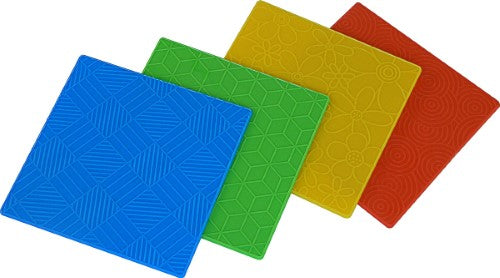 Colorful kids' pattern rubbing and embossing plates for creative activities, featuring 8 unique designs to enhance art skills.