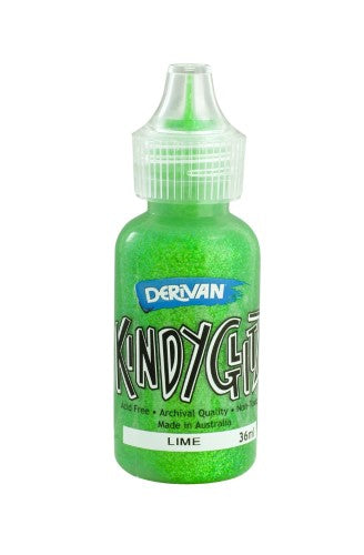 Bright lime green glitter glue in a 36ml squeeze bottle, perfect for kids' crafts, cardmaking, and scrapbooking. Non-toxic and safe.