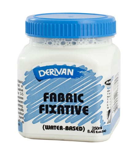 Derivan 250ml Fabric Fixative bottle, ideal for enhancing fabric art with vibrant, long-lasting colors.