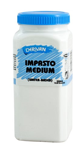 Heavy-bodied Derivan 500ml Impasto Medium for creating 3D textures in oil paintings, enhancing color vibrancy without pigments.