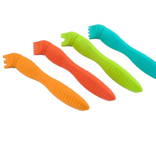 Colorful soft grip pattern makers set featuring 4 unique designs for shaping dough, clay, and paint with comfort and precision.