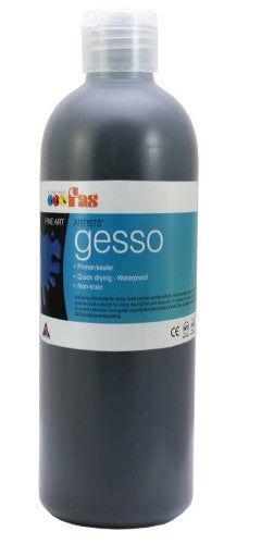 Black gesso primer in a 500ml bottle, perfect for sealing and preparing surfaces for oil and acrylic painting.