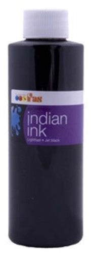 Fas Waterproof India Ink 250ml in jet black, perfect for precision in various artistic applications and techniques.