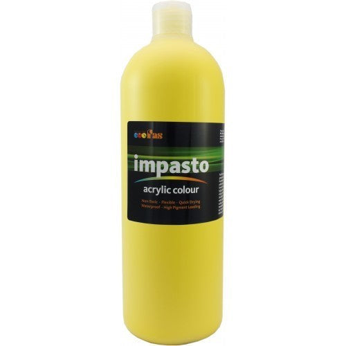 Bright yellow Fas Impasto Acrylic paint in a 1L container, ideal for creating rich texture and structured artwork.