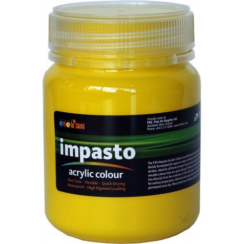 Thick yellow acrylic paint in 250ml for impasto techniques, offering vibrant color, texture, and excellent shape retention.