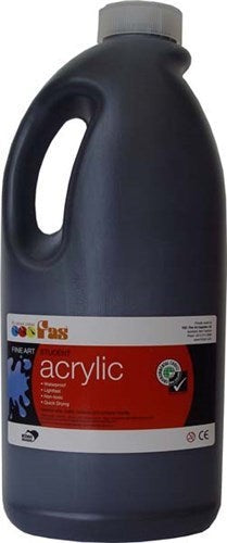 FAS Student Acrylic 2ltr Black paint, ideal for versatile creative projects with rich pigmentation and fast-drying, non-toxic formula.