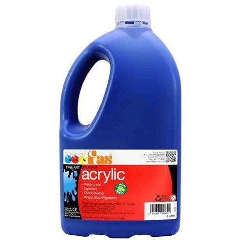 Vibrant 2L warm blue acrylic paint for versatile, fast-drying, non-toxic artistic creations across various mediums.
