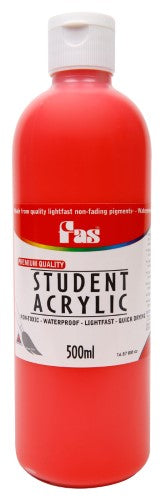 Vibrant 500ml Fas Student Acrylic paint in Warm Red, ideal for versatile, non-toxic artistic applications and permanent finishes.