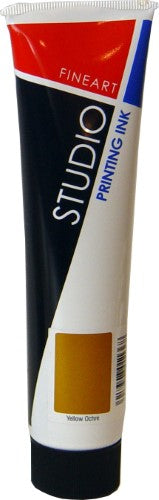 FAS Studio Yellow Ochre Printing Ink 100ml, vibrant, non-toxic, water-based, perfect for detailed prints and layering techniques.