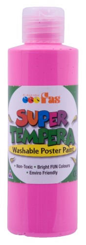 Bright pink Fas Super Tempera paint in a 250ml bottle, ideal for safe, vibrant, and wash-off art projects for all ages.