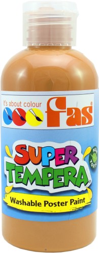 Fas Super Tempera 250ml in Ochre, a non-toxic, high-opacity poster paint for versatile art projects and effective stain removal.