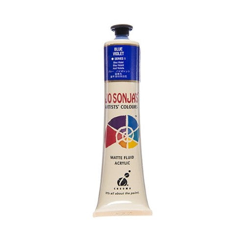 Tube of Jo Sonja's 75ml Blue Violet acrylic paint, featuring a rich matte finish and water-resistant, opaque formula for versatile art.