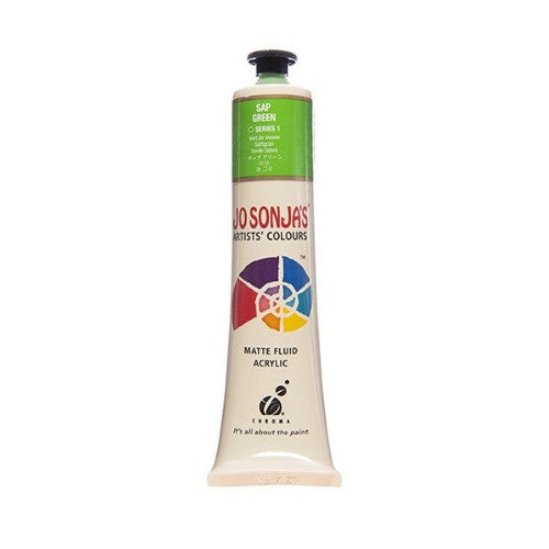Acrylic paint tube showcasing Jo Sonja's 75ml Sap Green, ideal for professional artists with vibrant matte finish.