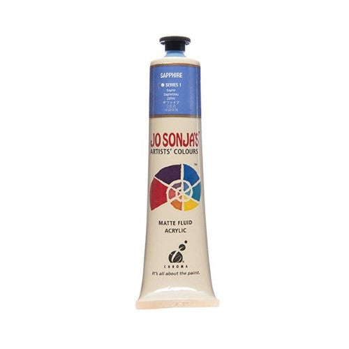 Jo Sonja's Acrylic Paint in 75ml Sapphire, featuring vibrant color opacity and a velvet matte finish for versatile artistic applications.