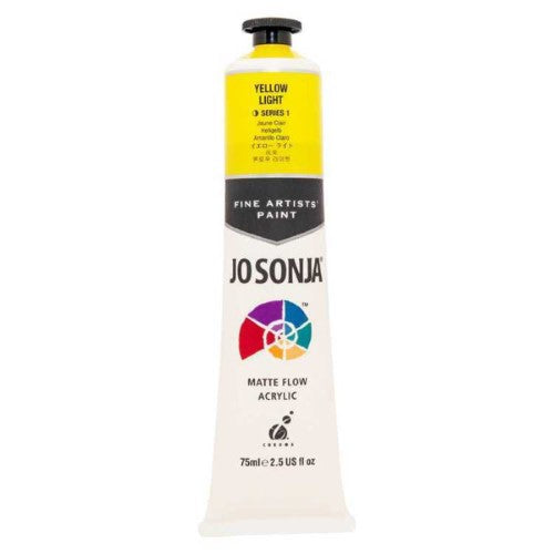 Vibrant Jo Sonja's Yellow Light acrylic paint in 75ml, offering a matte finish and water-resistant durability for artists.