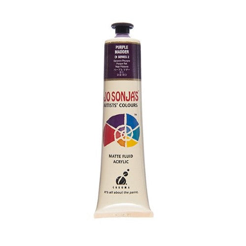 Jo Sonja's 75ml Purple Madder Acrylic Paint, a vibrant, quick-drying formula with a matte finish, perfect for varied artistic techniques.