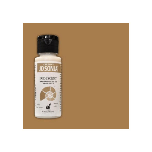 Jo Sonja's 60ml Iridescent Gold Acrylic Paint, perfect for adding shimmering highlights to your artwork with intense pigments.